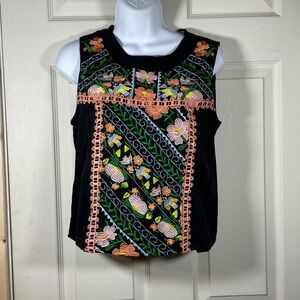 Floral Embroidered Black Sleeveless Blouse